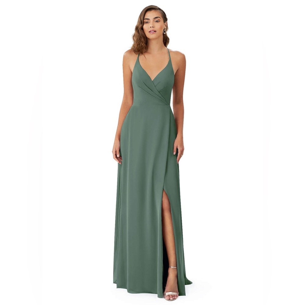 Azazie Davis A-Line Pleated Chiffon Floor-Length Dress Eucalyptus